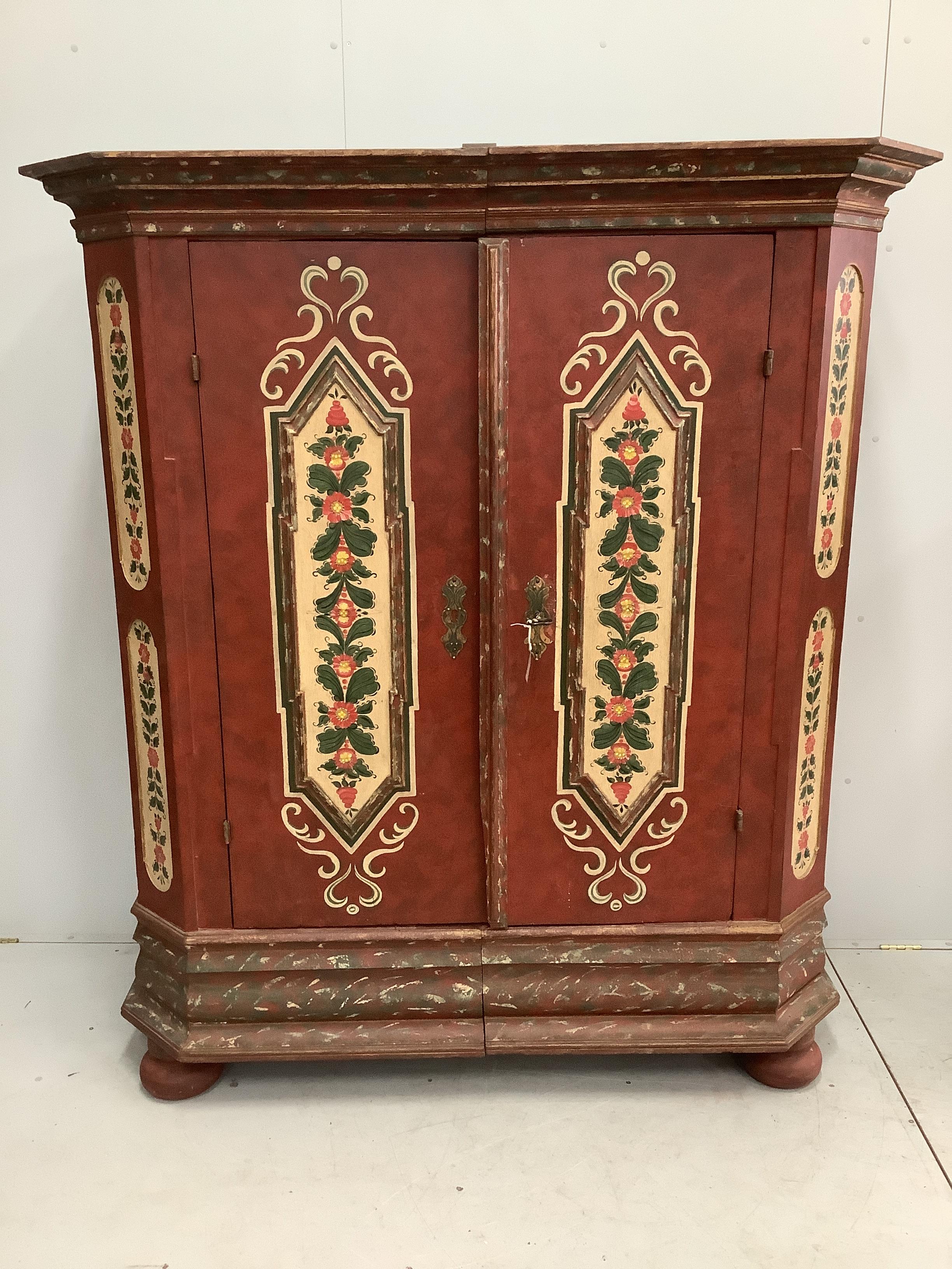 A 19th century European painted pine armoire, width 168cm, depth 59cm, height 189cm